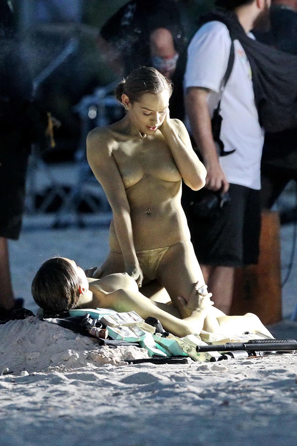 Taylor Momsen shooting a music video on Miami Beach with two bodypainted models #75197654