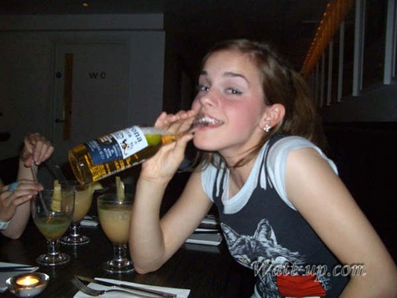 Emma Watson drinking beer with her friends and looking very sexy #75316011