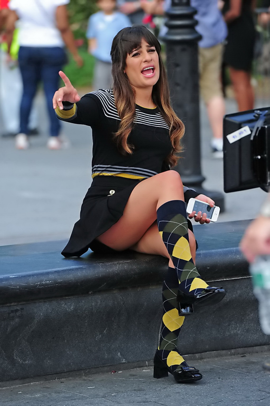 Lea Michele upskirt wearing various mini skirts on the set of Glee in New York C #75254965