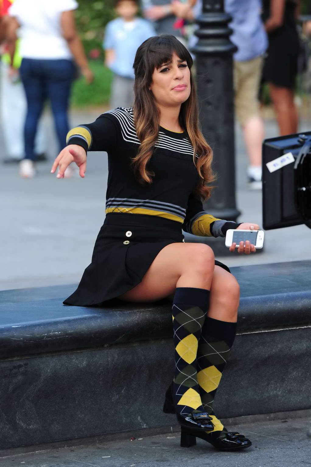 Lea Michele upskirt wearing various mini skirts on the set of Glee in New York C #75254973