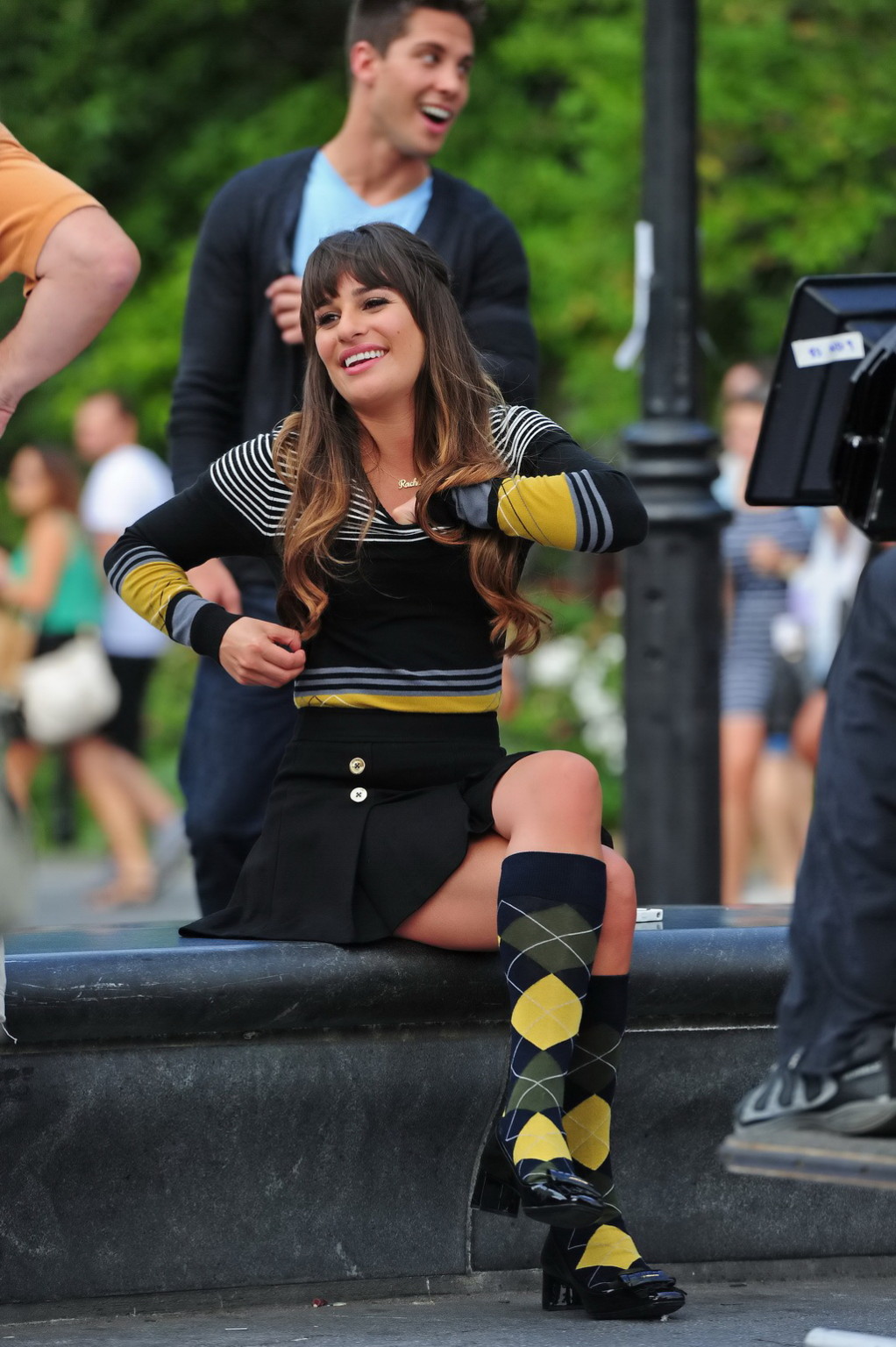Lea Michele upskirt wearing various mini skirts on the set of Glee in New York C #75254979