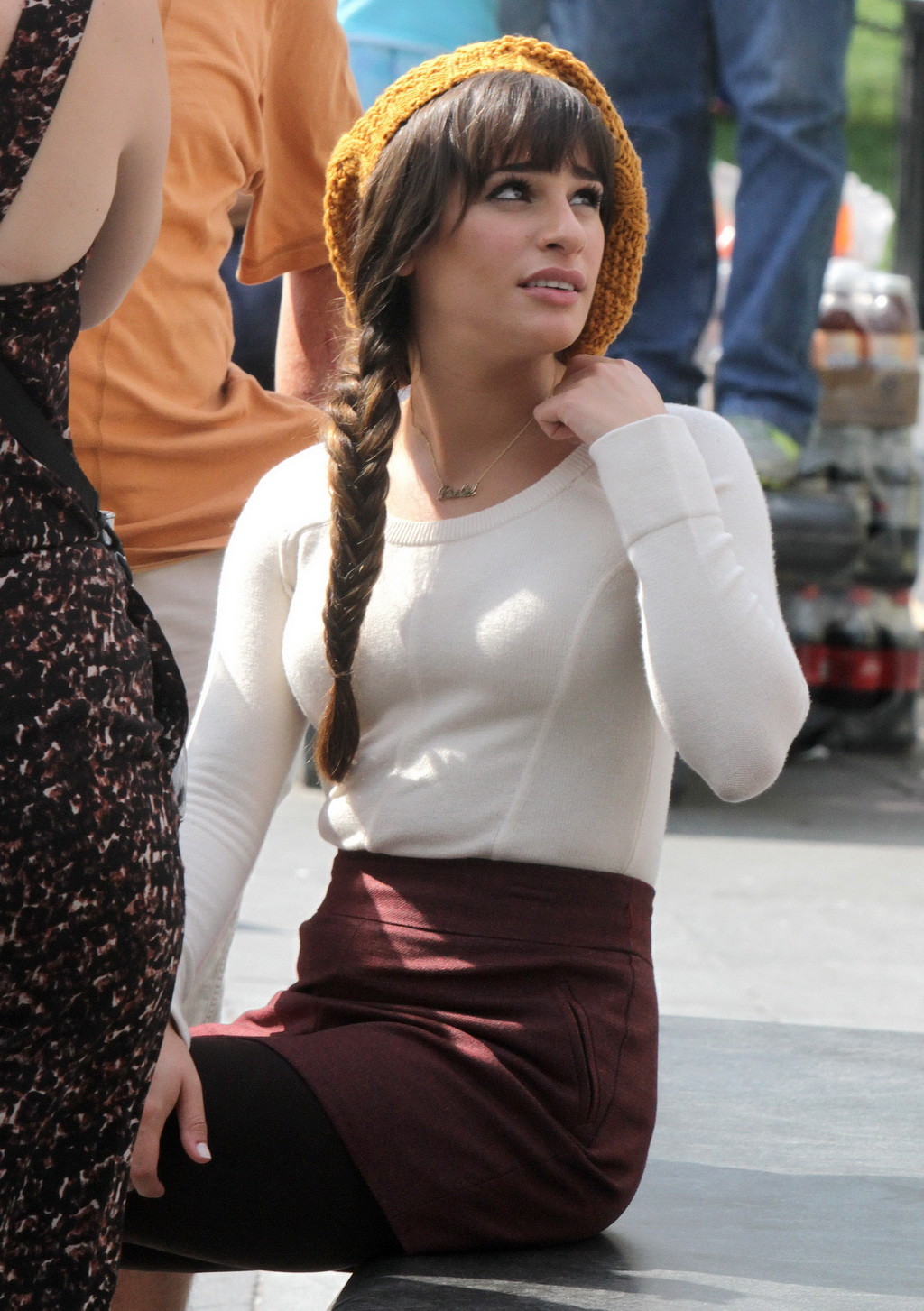 Lea Michele upskirt wearing various mini skirts on the set of Glee in New York C #75254996