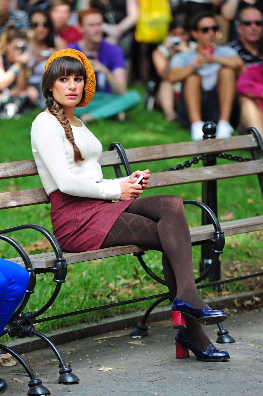 Lea Michele upskirt wearing various mini skirts on the set of Glee in New York C #75255001