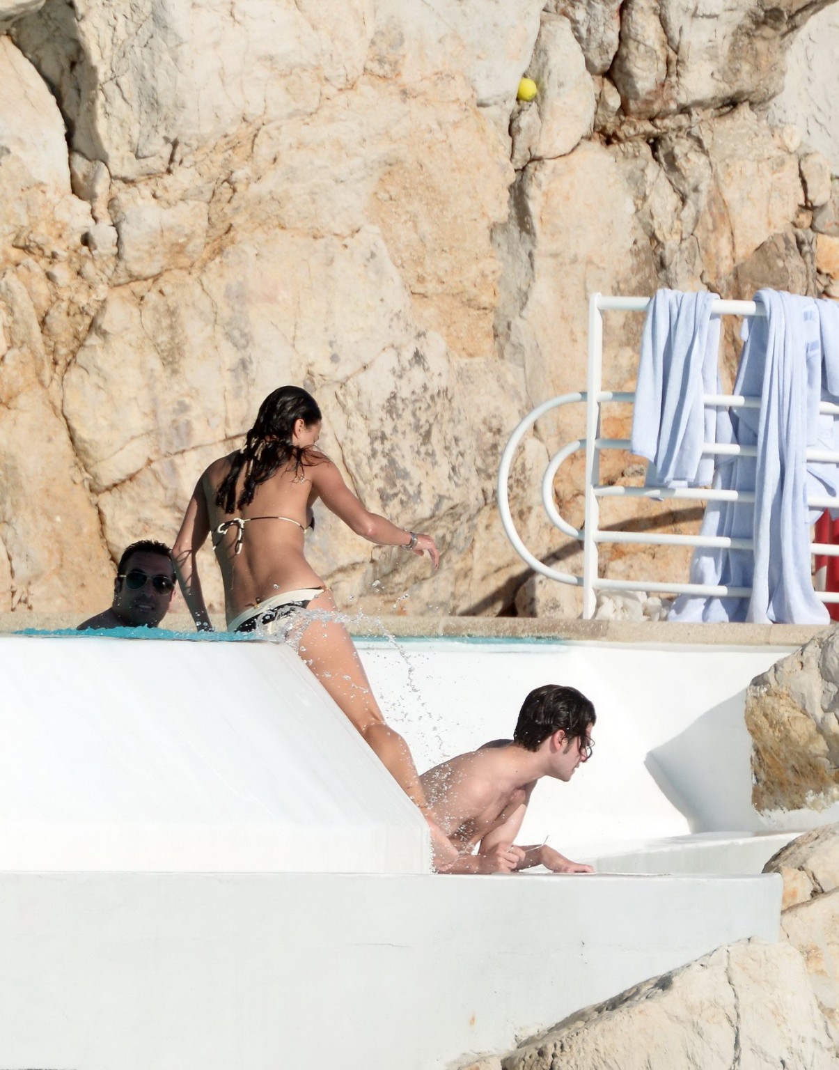 Michelle Rodriguez busty in a tiny striped bikini at the Hotel Du CapEdenRoc poo #75196109
