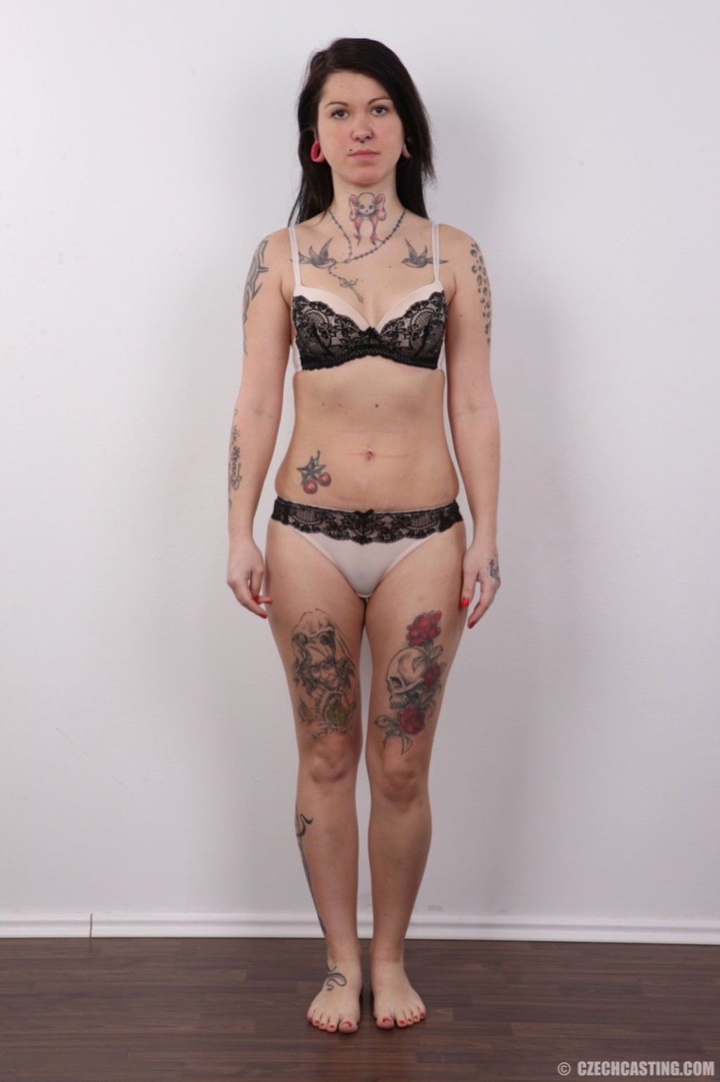 Tattooed brunette in casting session #67163458