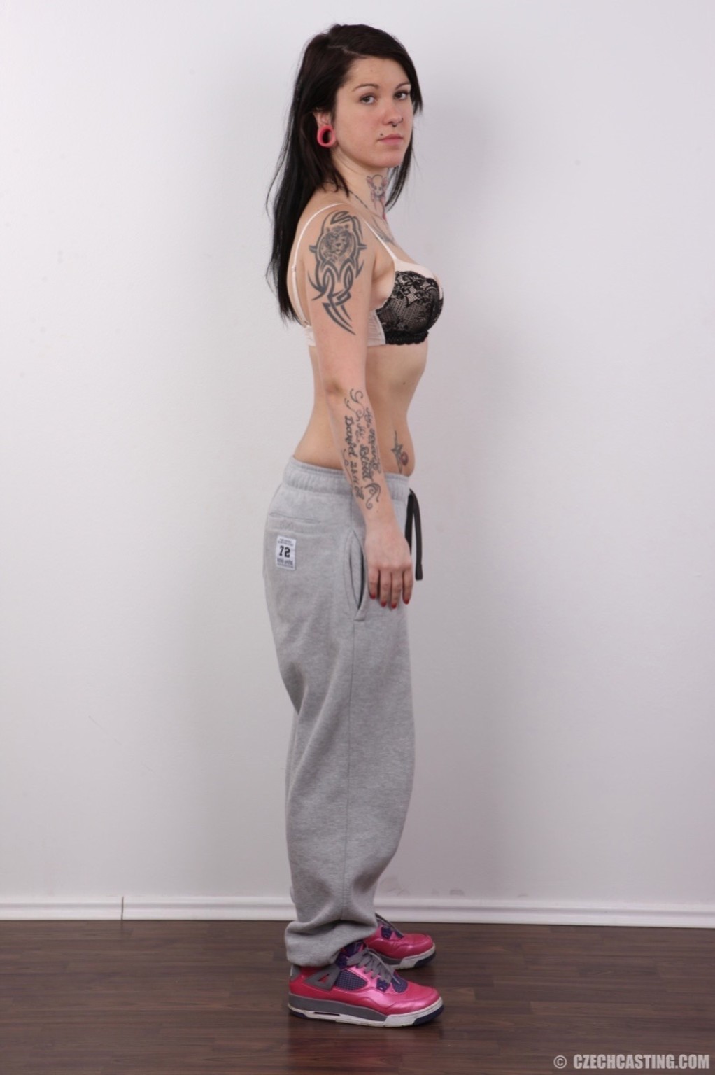 Tattooed brunette in casting session #67163475