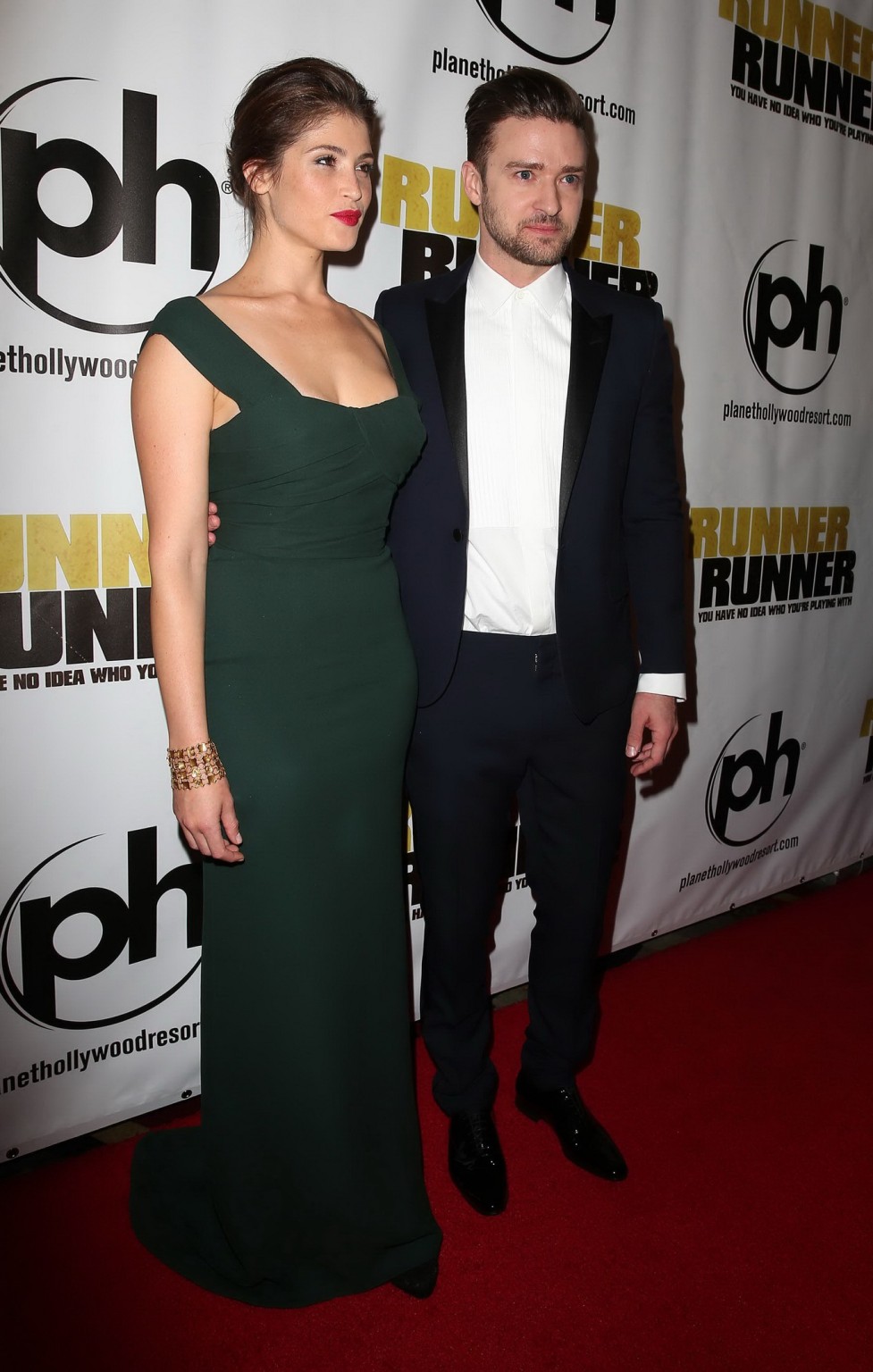 Gemma Arterton showing big cleavage in a green bareback maxi dress at the Runner #75219144