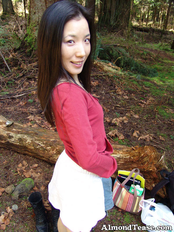 Almond Tease outdoors changing into mini skirt #67502822