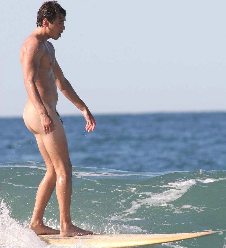 Hot hunk surfing in the nude #76943839