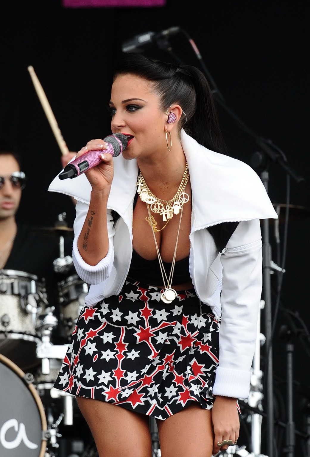 Tulisa Contostavlos busty wearing a skimpy black top at the Wireless Festival in #75257919