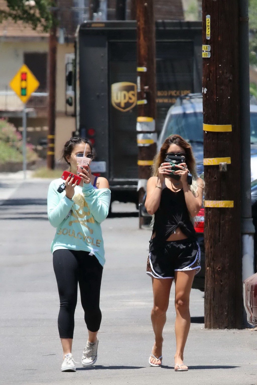 Vanessa Hudgens seethrough to bra and leggy with her sister out in Studio City #75194733