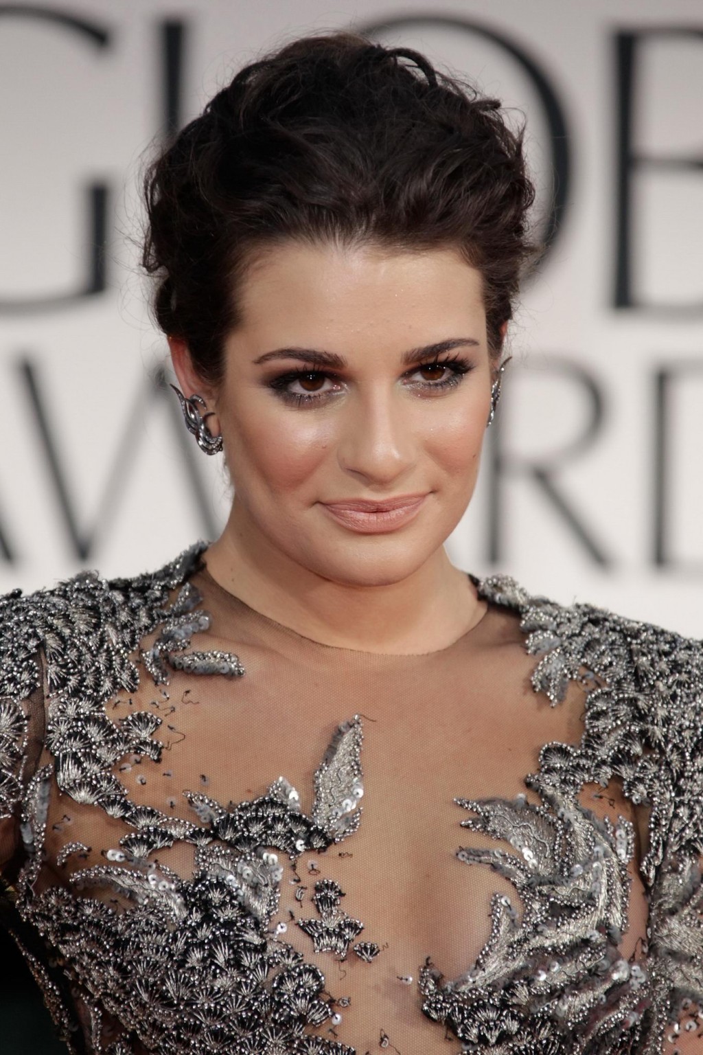 Lea Michele wearing see through lace dress at the Golden Globes 2012 #75276292