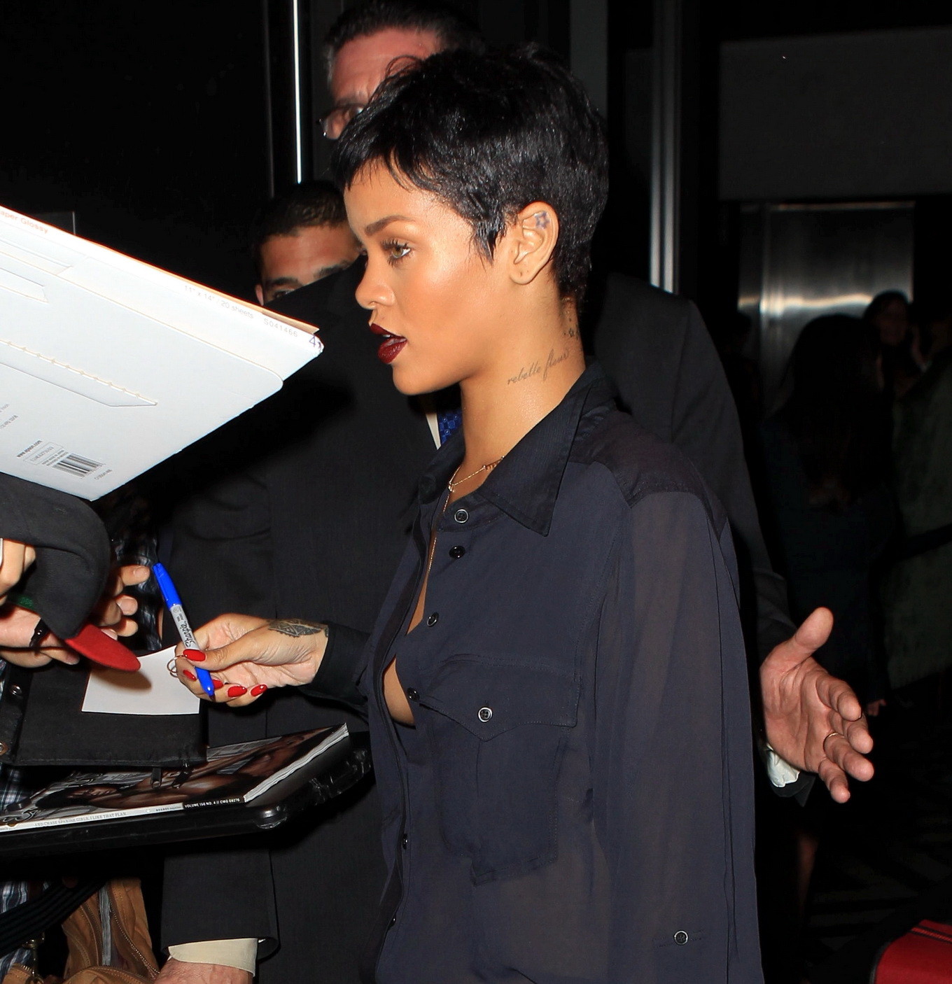 Rihanna braless in wide open shirt leaving her hotel in NYC #75251621