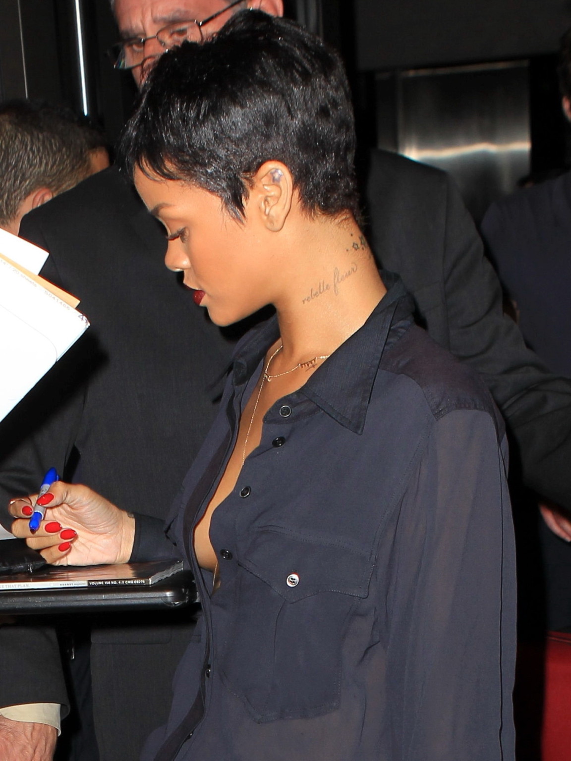 Rihanna braless in wide open shirt leaving her hotel in NYC #75251627