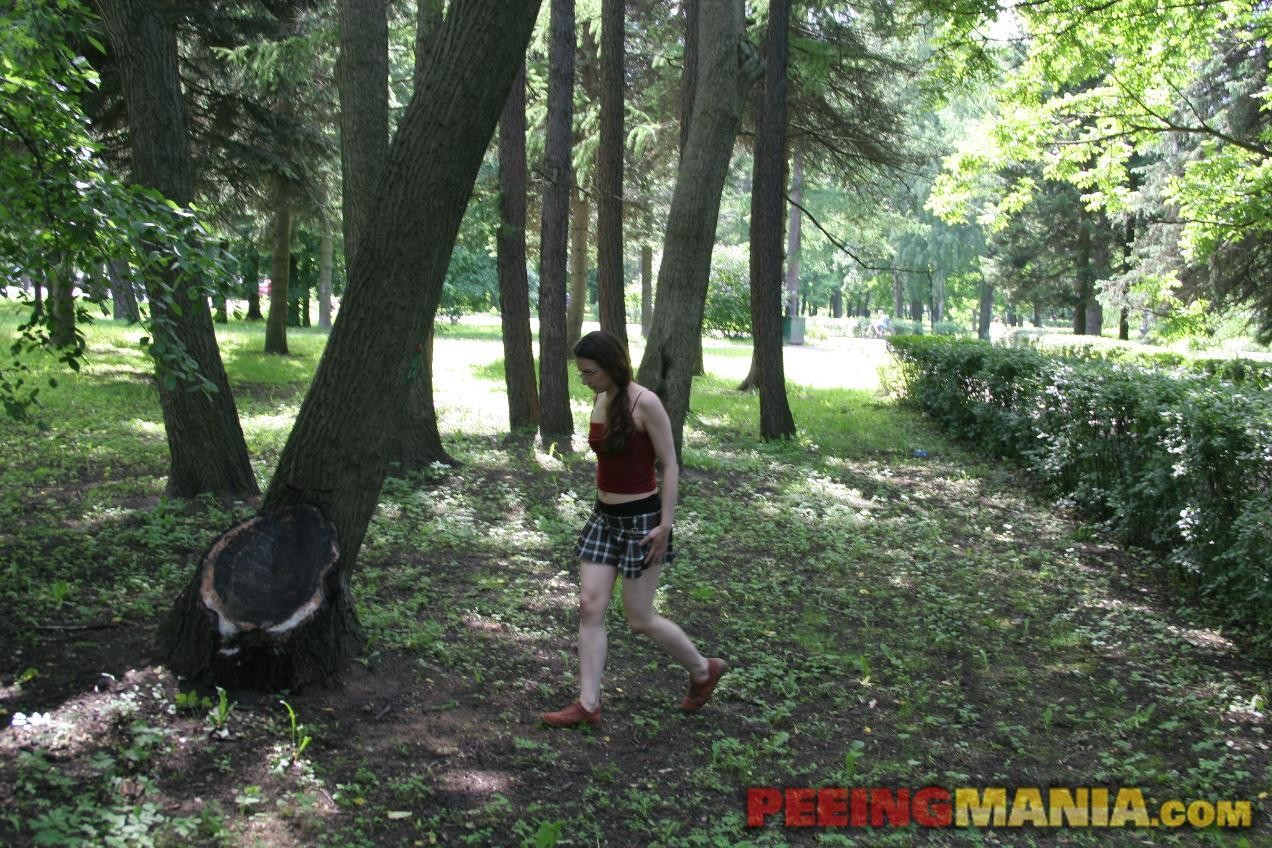 Forest pissing upskirt and pee-wet panties flashing by a glassed gal #76519824