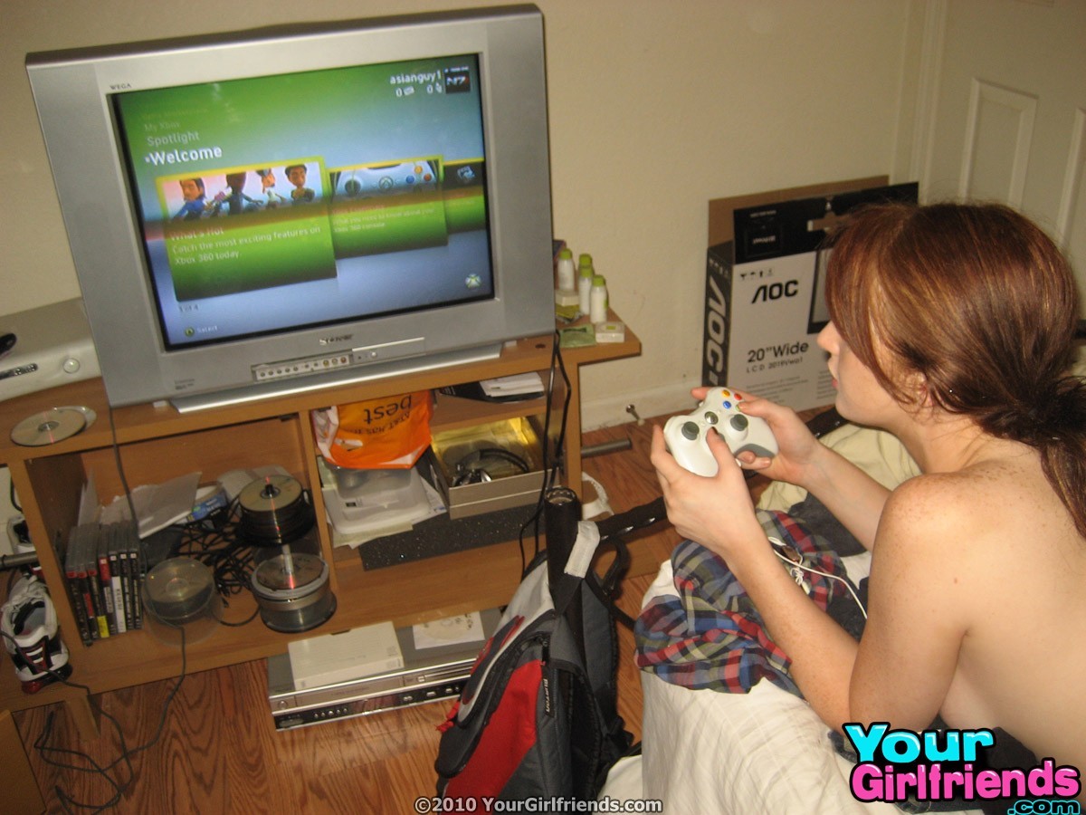 Red head babe gets caught playing XBOX naked on film #67225250