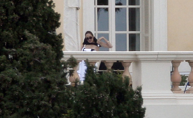Celebrity actress Angelina Jolie lovely big nude boobs outdoor #75413673