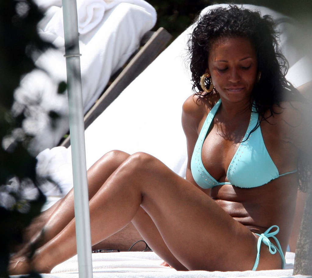 Mel B enjoying on pool and showing huge tits and nice body #75373449