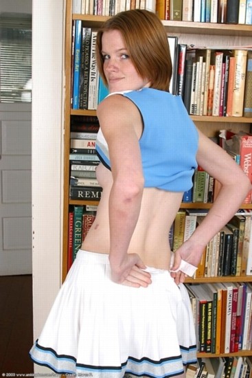 Redheaded cheergirl exposes her hairy pussy in the library #75464551