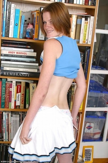 Redheaded cheergirl exposes her hairy pussy in the library #75464555