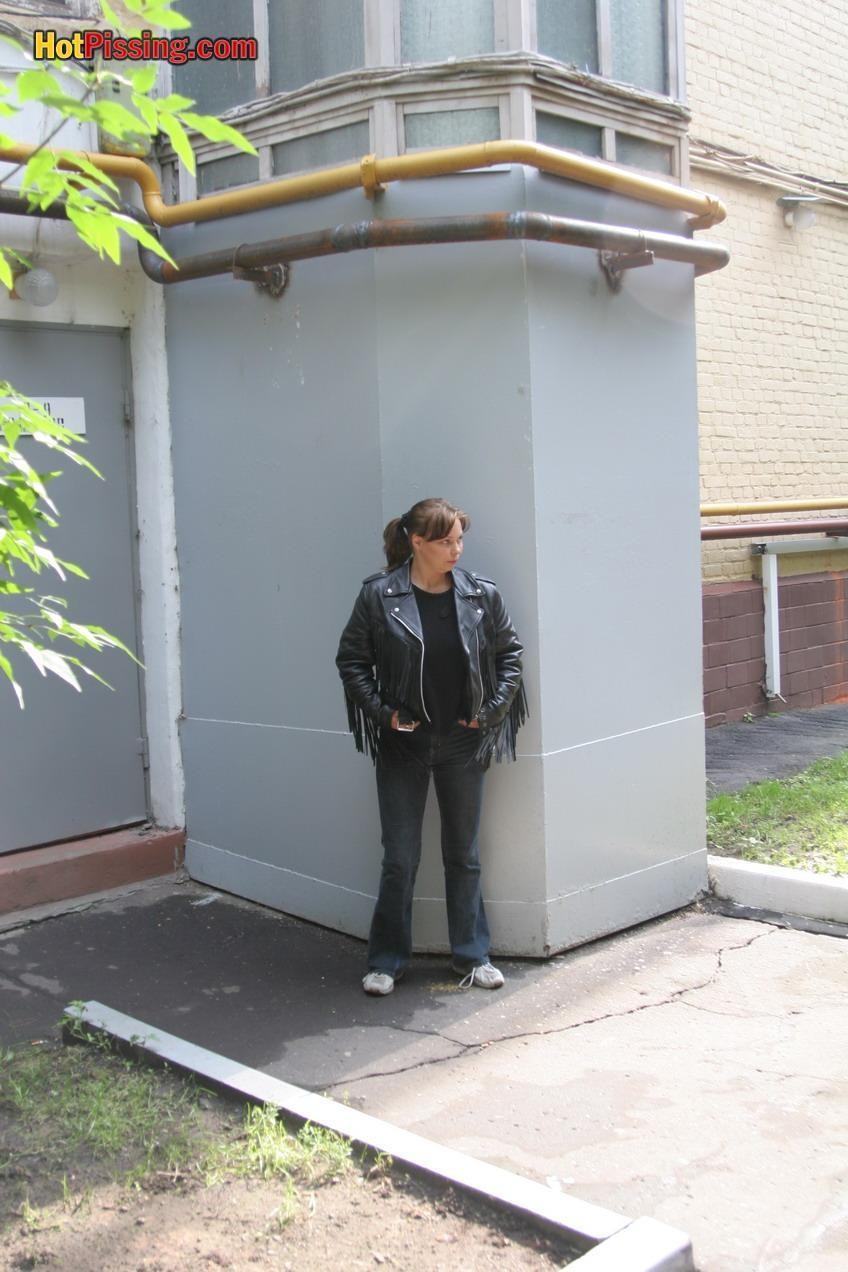 Girlfriend of a biker cannot resist nature call and pees in the street #76560710