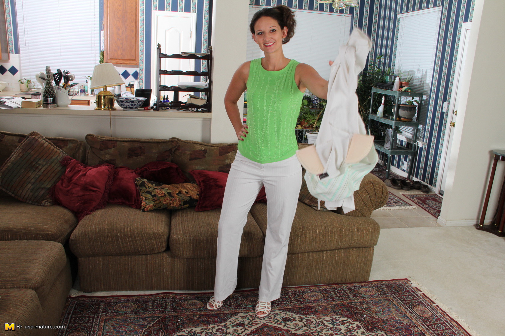 Lovable American housewife stripping at house #72374566