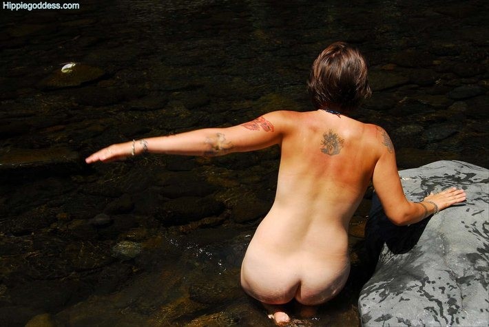 Tattooed Hairy Hippie Nude Outdoors in Cool Stream #77318278