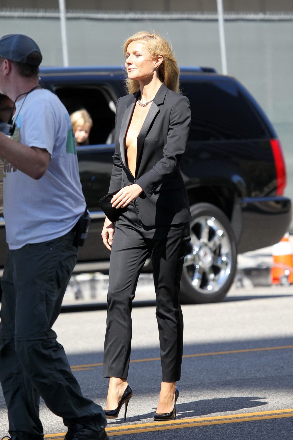 Gwyneth Paltrow braless showing huge cleavage on the set of a Hugo Boss campaign #75217660