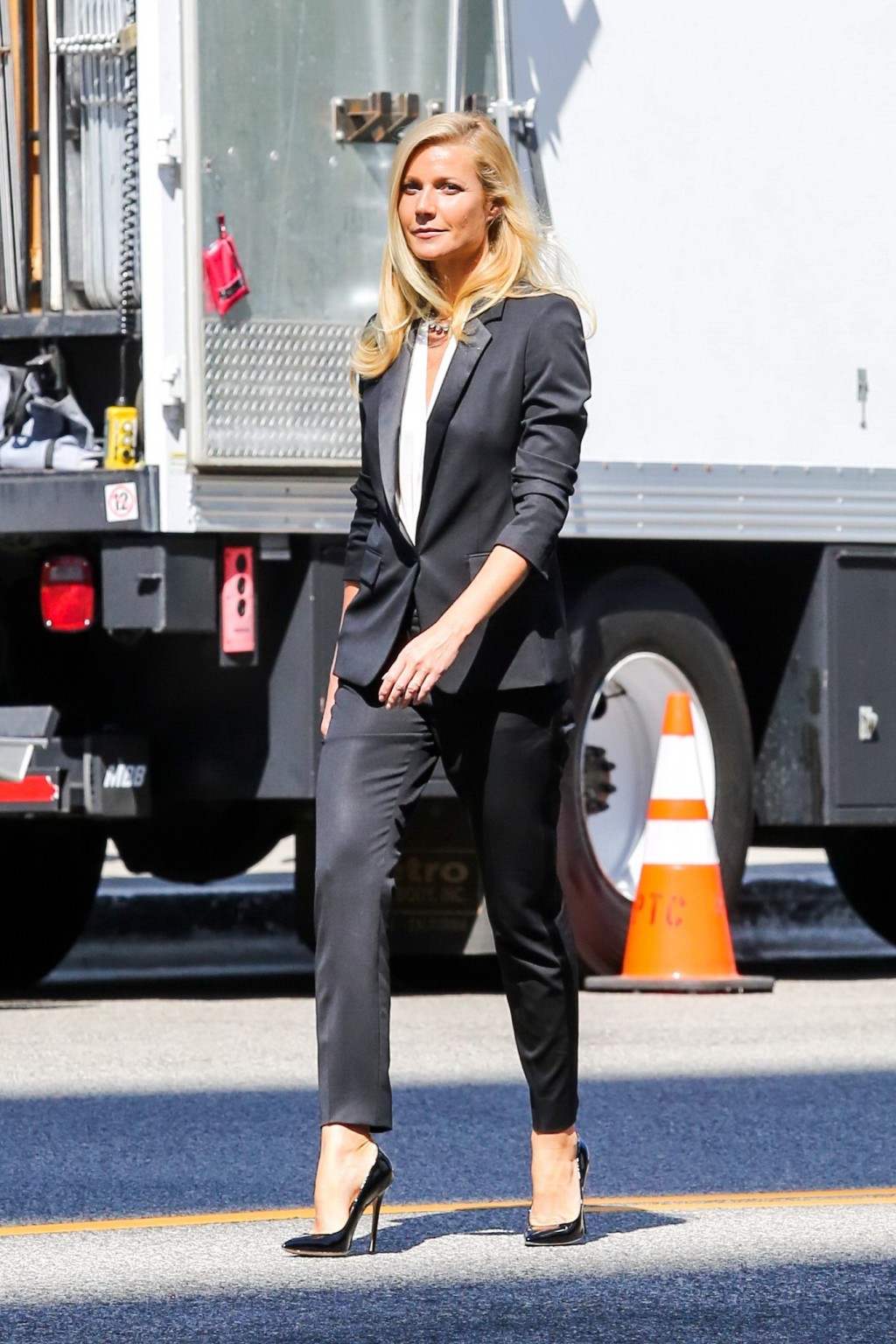Gwyneth Paltrow braless showing huge cleavage on the set of a Hugo Boss campaign #75217686