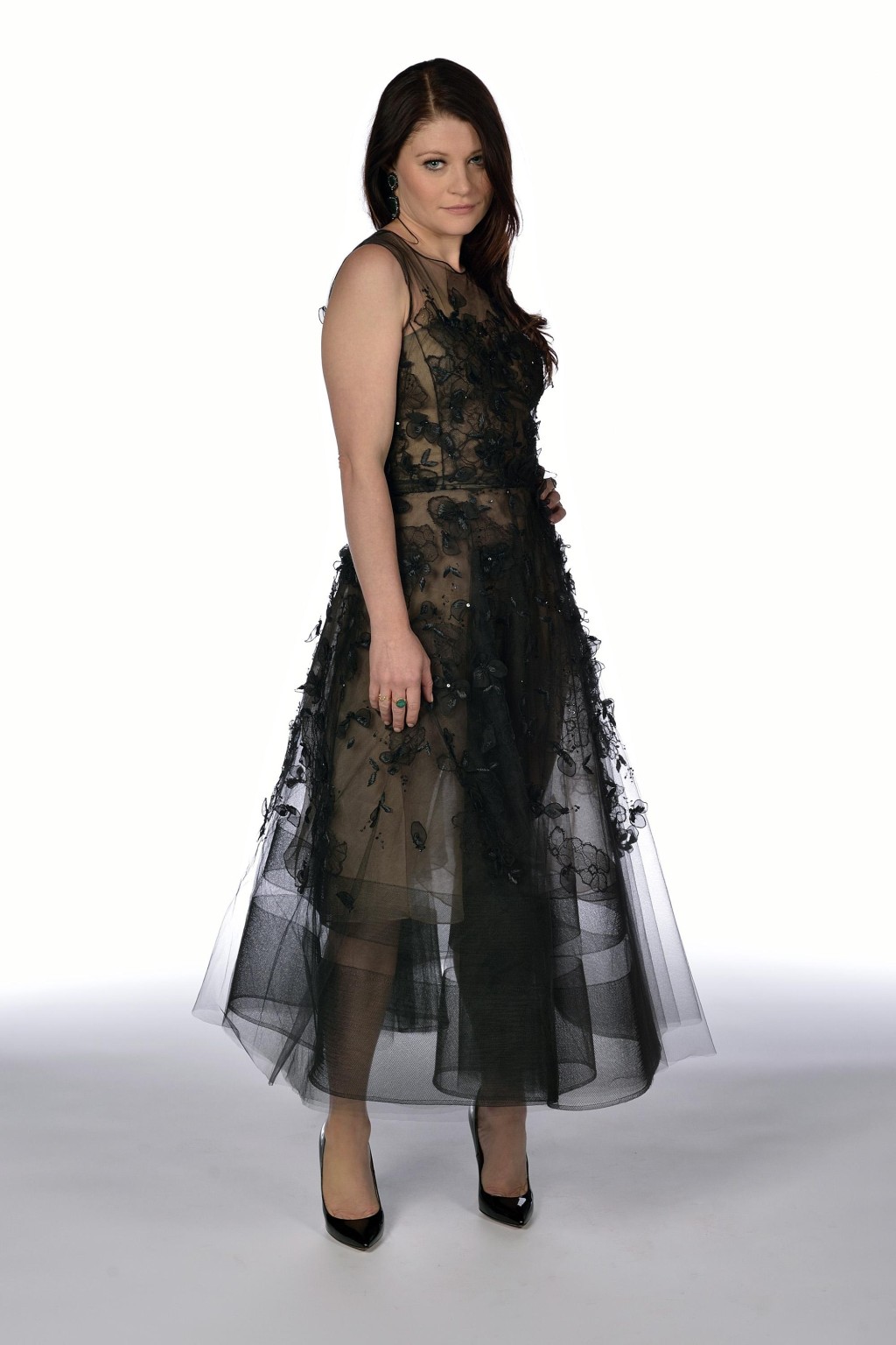 Emilie de Ravin wearing a black lace dress at Once Upon a Time season 4 screenin #75185141