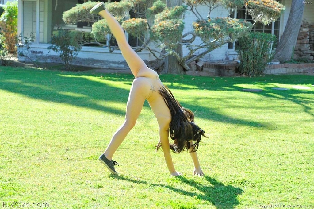 Vibrant teen amateur does naked cartwheels in park #67263982