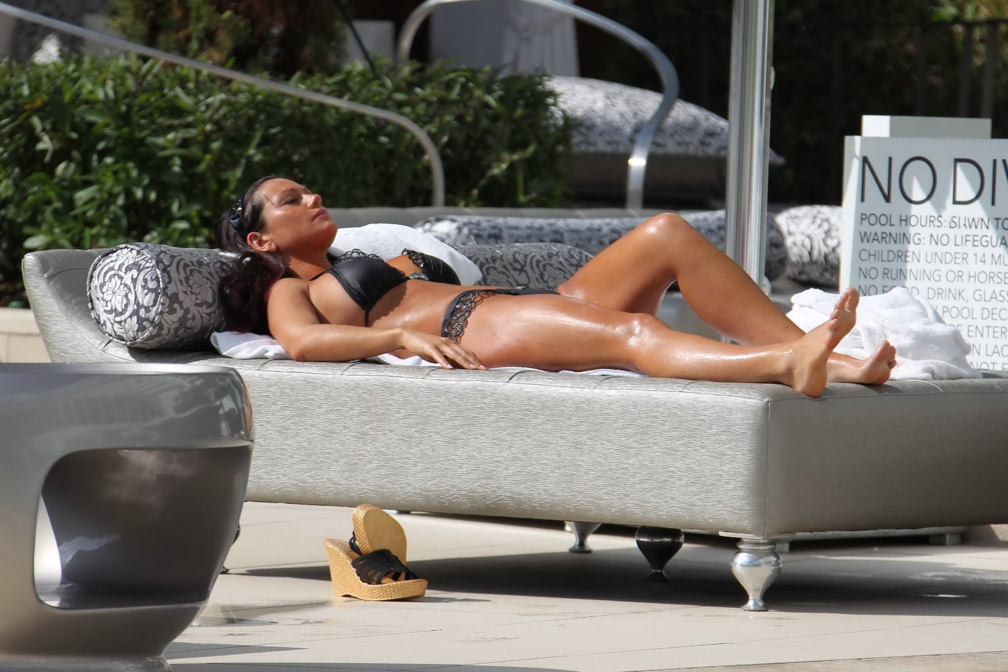 Jenni 'JWoww' Farley busty wearing black bikini poolside in Miami #75311361