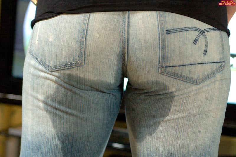 Hot busty amateur milf peeing in her tight jeans while posing #76580369