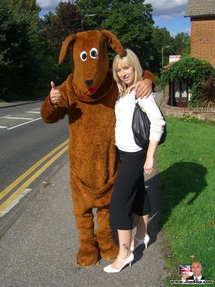 Blonde British teen rammed anal by a big horny teddybear