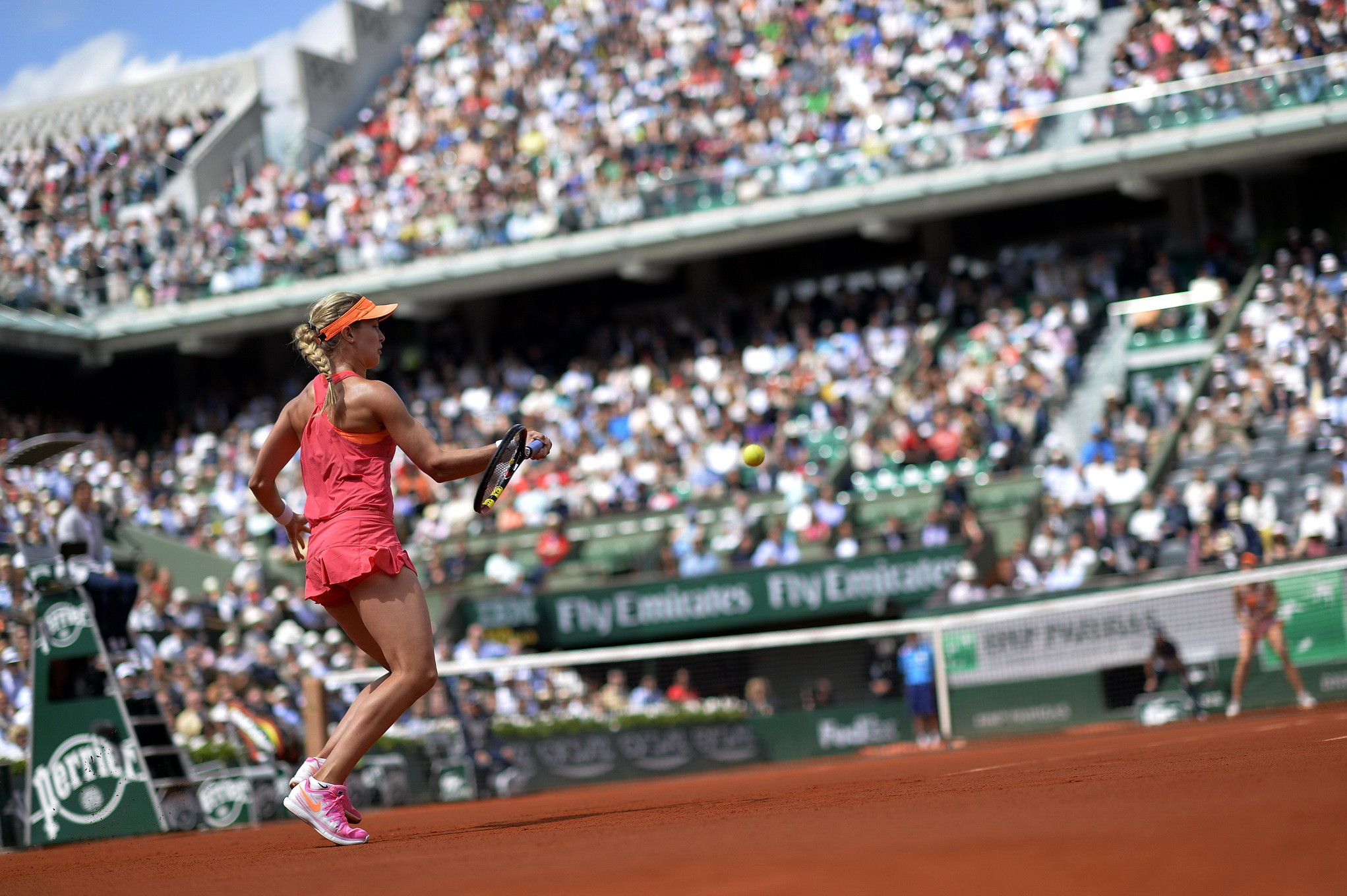 Eugenie Bouchard flashing her pink panties at Roland Garros #75194870