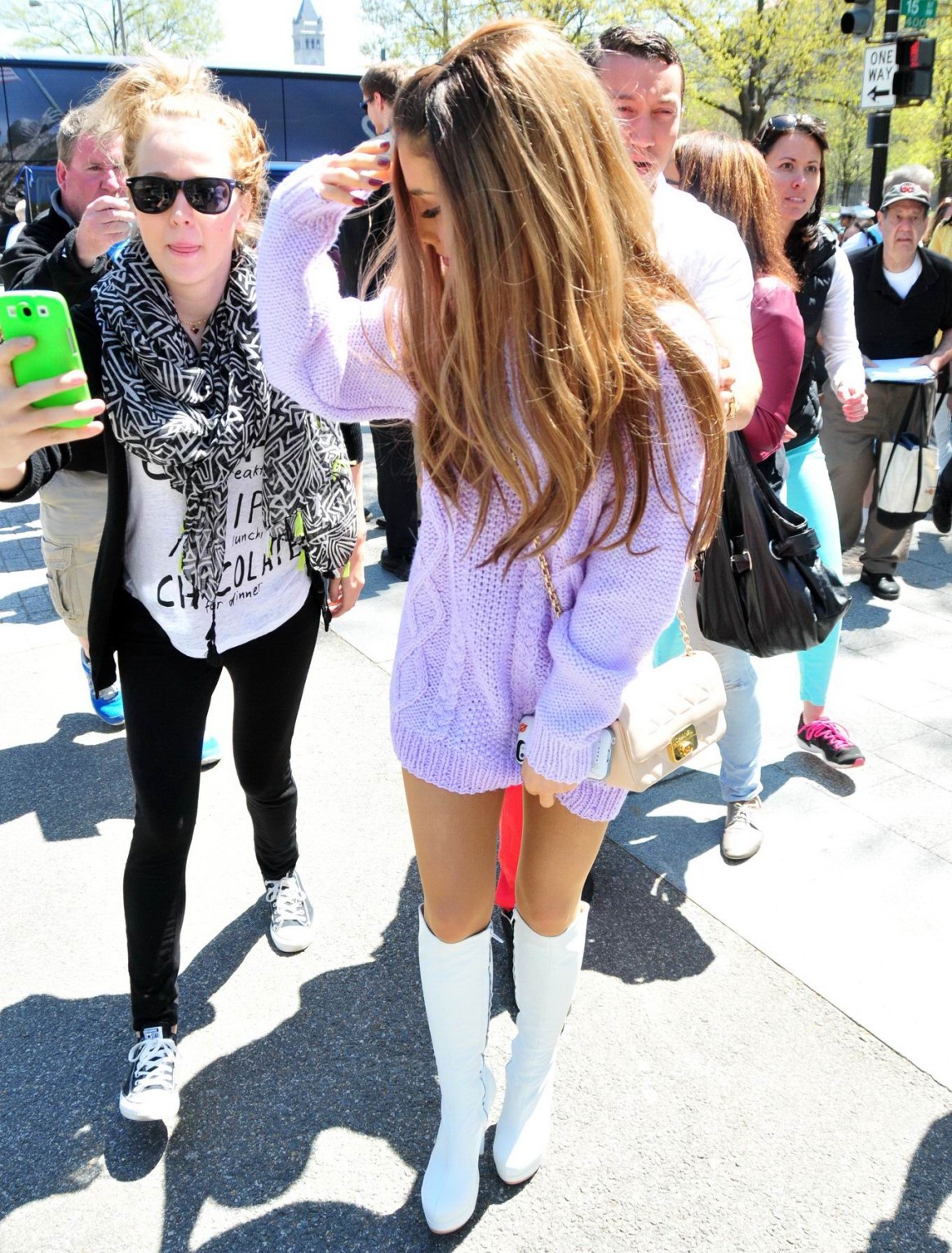 Ariana Grande leggy wearing white fuckme boots at the White House Easter Egg Rol #75198485