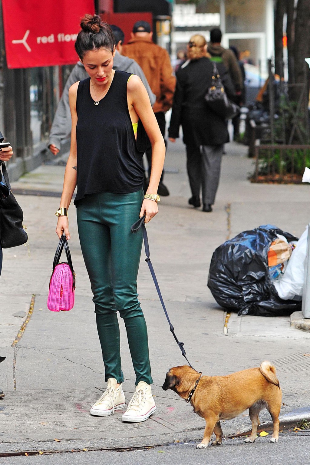 Nicole Trunfio bra peak while petting her doggy out in Soho #75250628