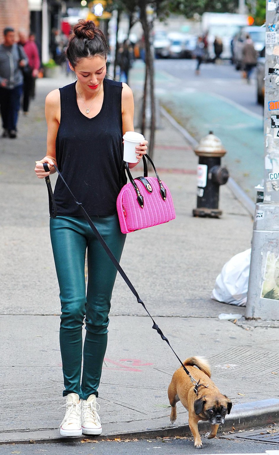 Nicole Trunfio bra peak while petting her doggy out in Soho #75250630