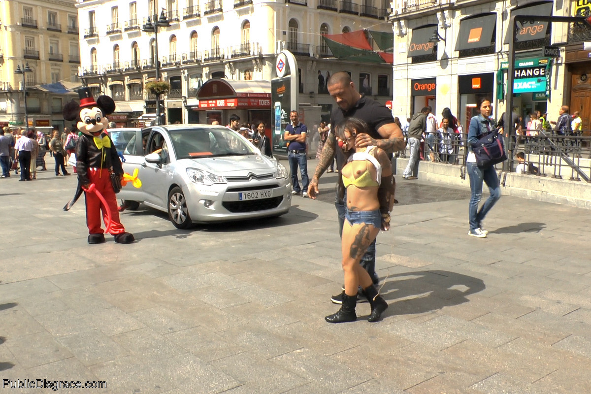 Spanish slut Aris Dark is paraded around the town square for everyone to see. Sh #71883032