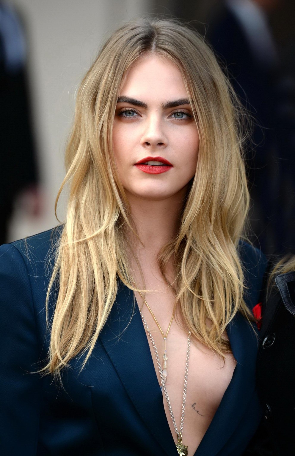 Cara Delevingne braless wearing a wide open jacket at the Burberry Prorsum show  #75185637