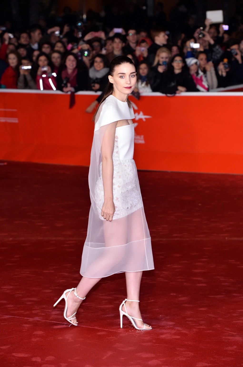 Rooney Mara cleavy and leggy wearing white transparent mini dress at Her premier #75213124