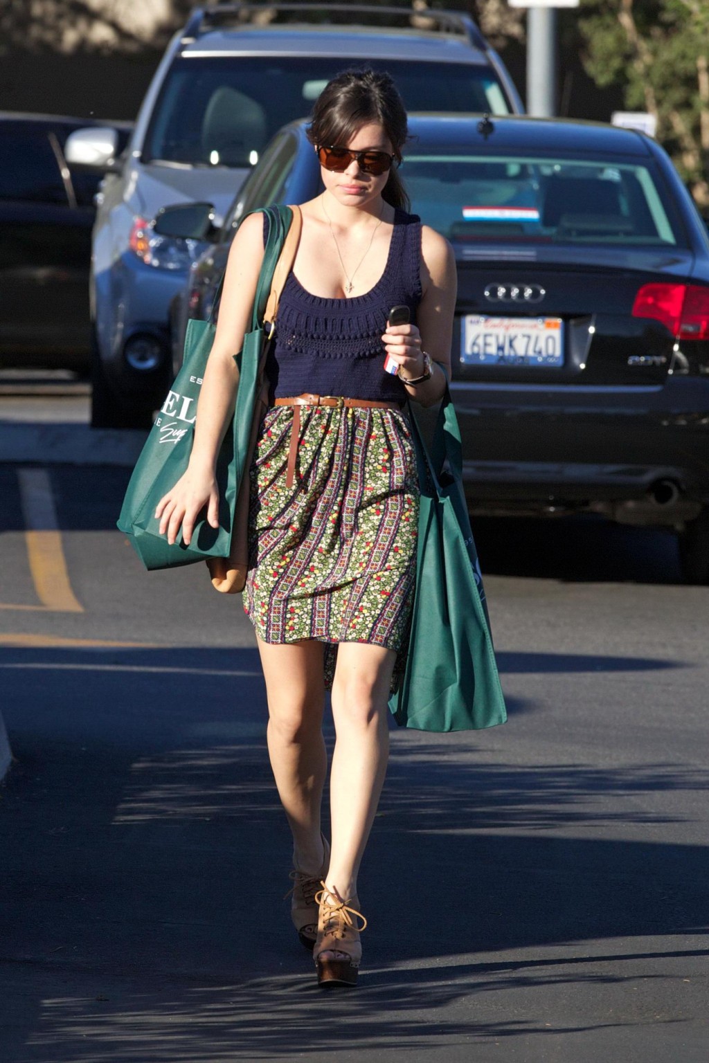 Alex Frnka looks sexy wearing a woven top  a skirt whie shopping groceries in LA #75249347