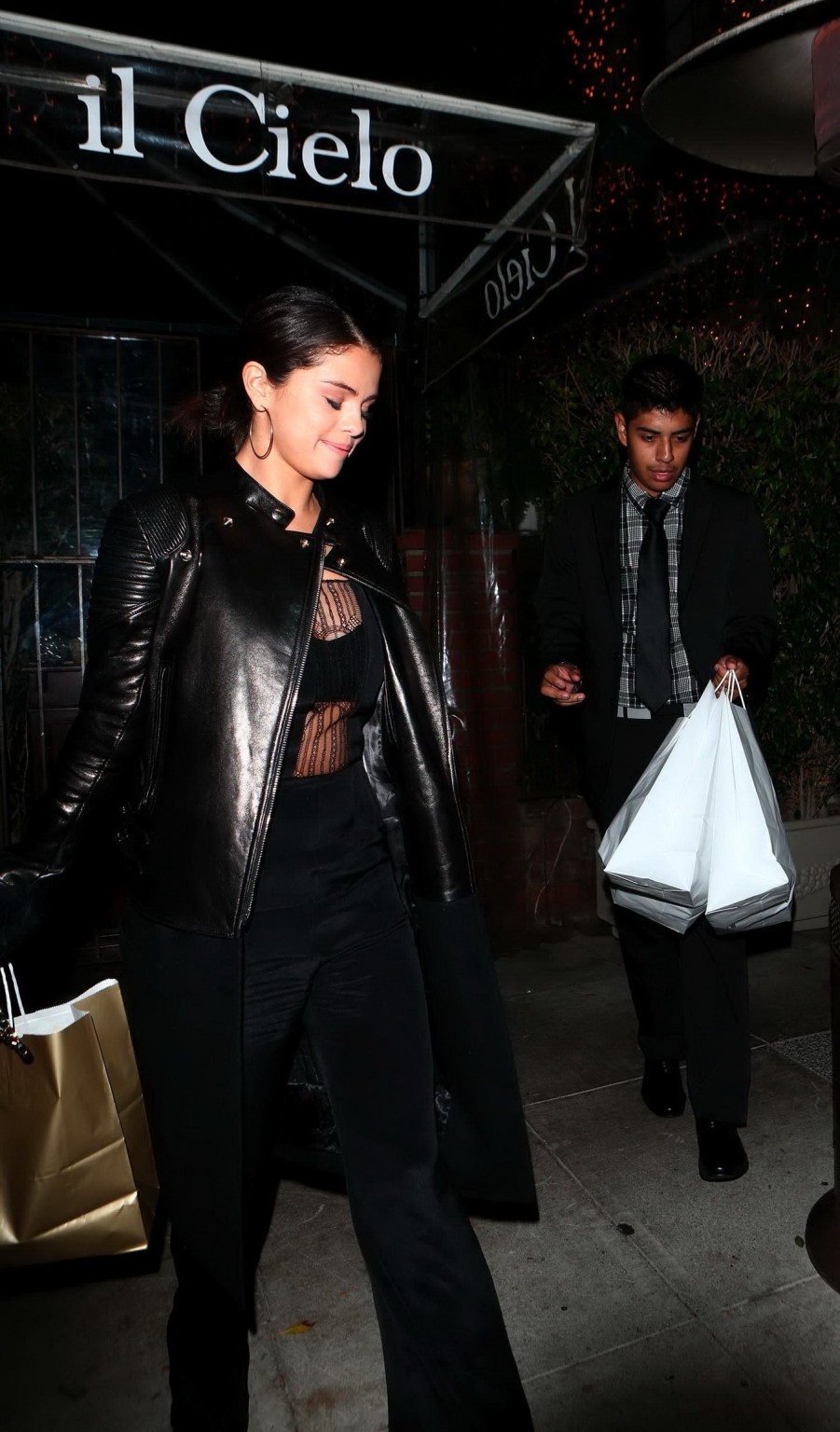Selena gomez seethrough to bra while leaving il cielo restaurant in beverly hill
 #75181044