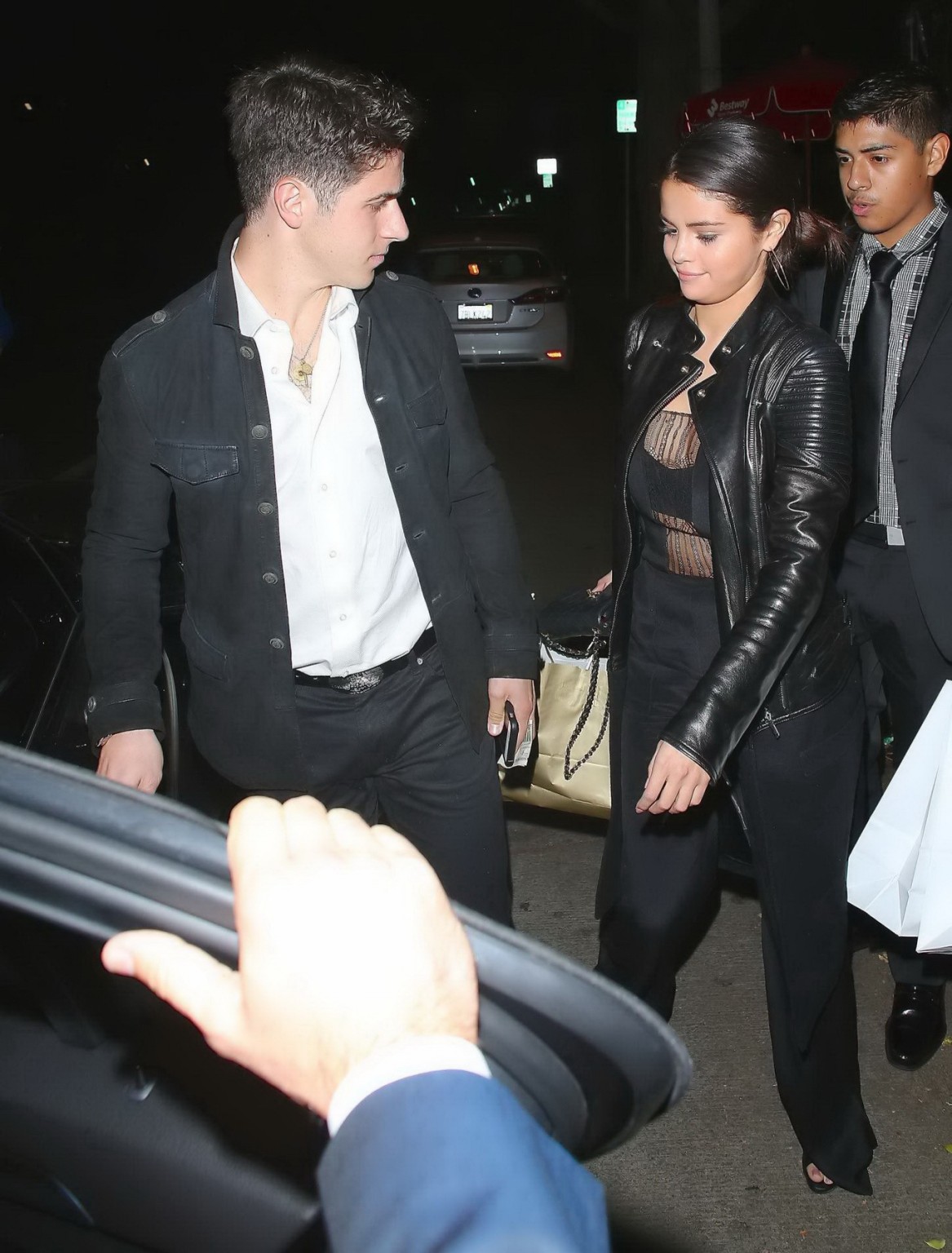 Selena gomez seethrough to bra while leaving il cielo restaurant in beverly hill
 #75181176