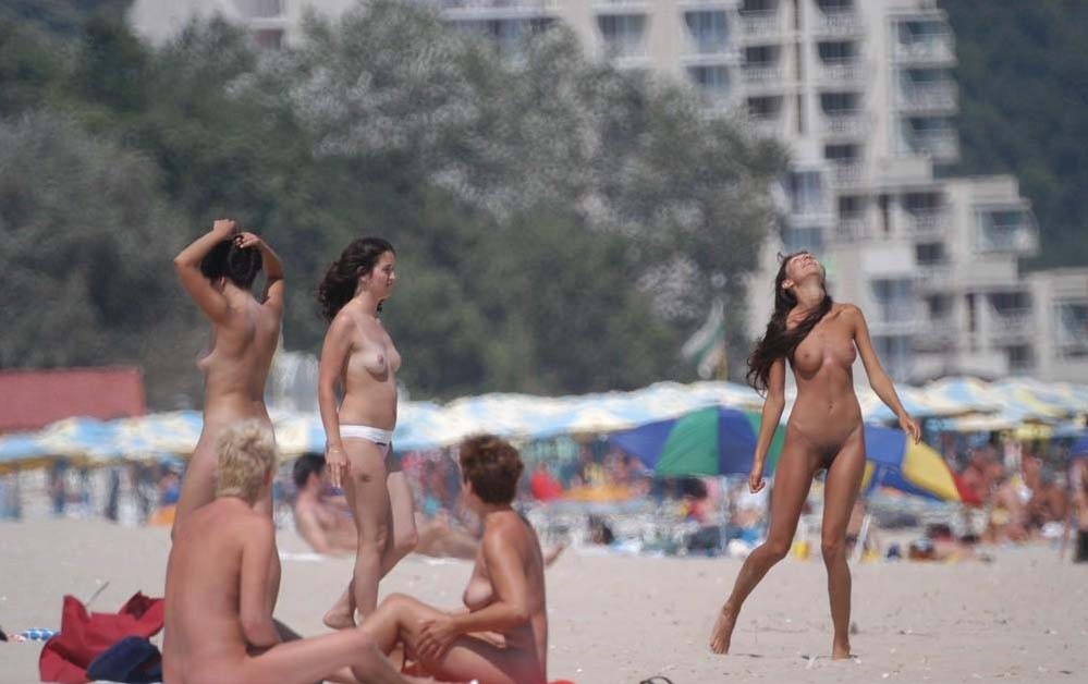 Nudist teen friends frolic around at a nude beach #72255758