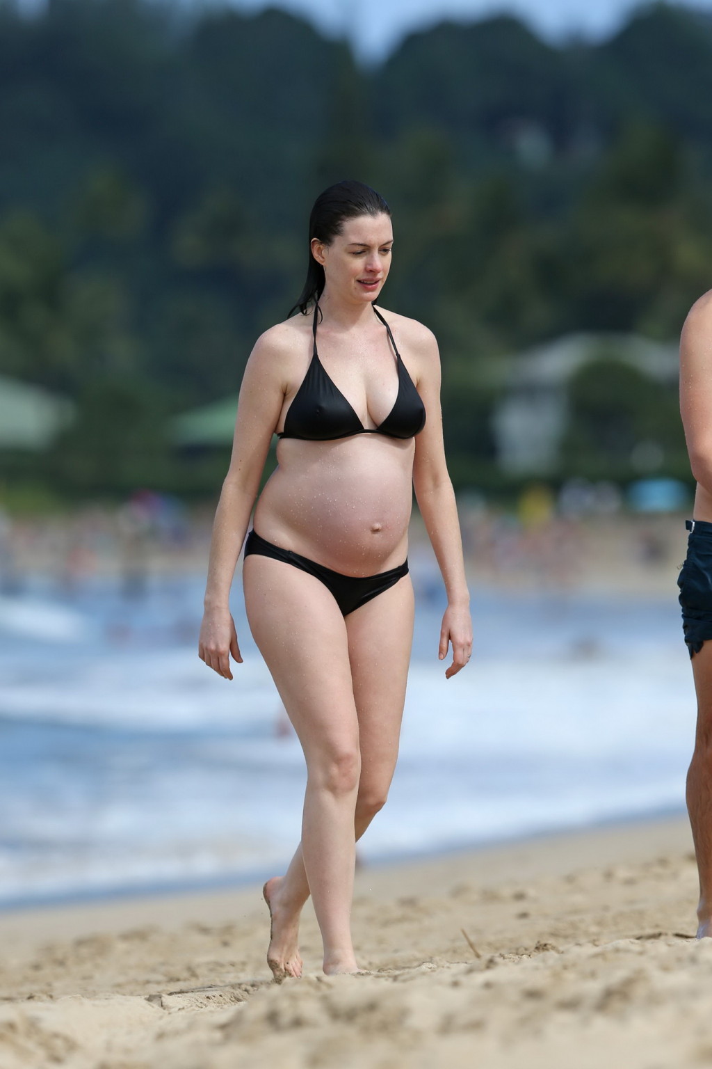 Anne Hathaway pregnant showing pokies in black bikini #75147853