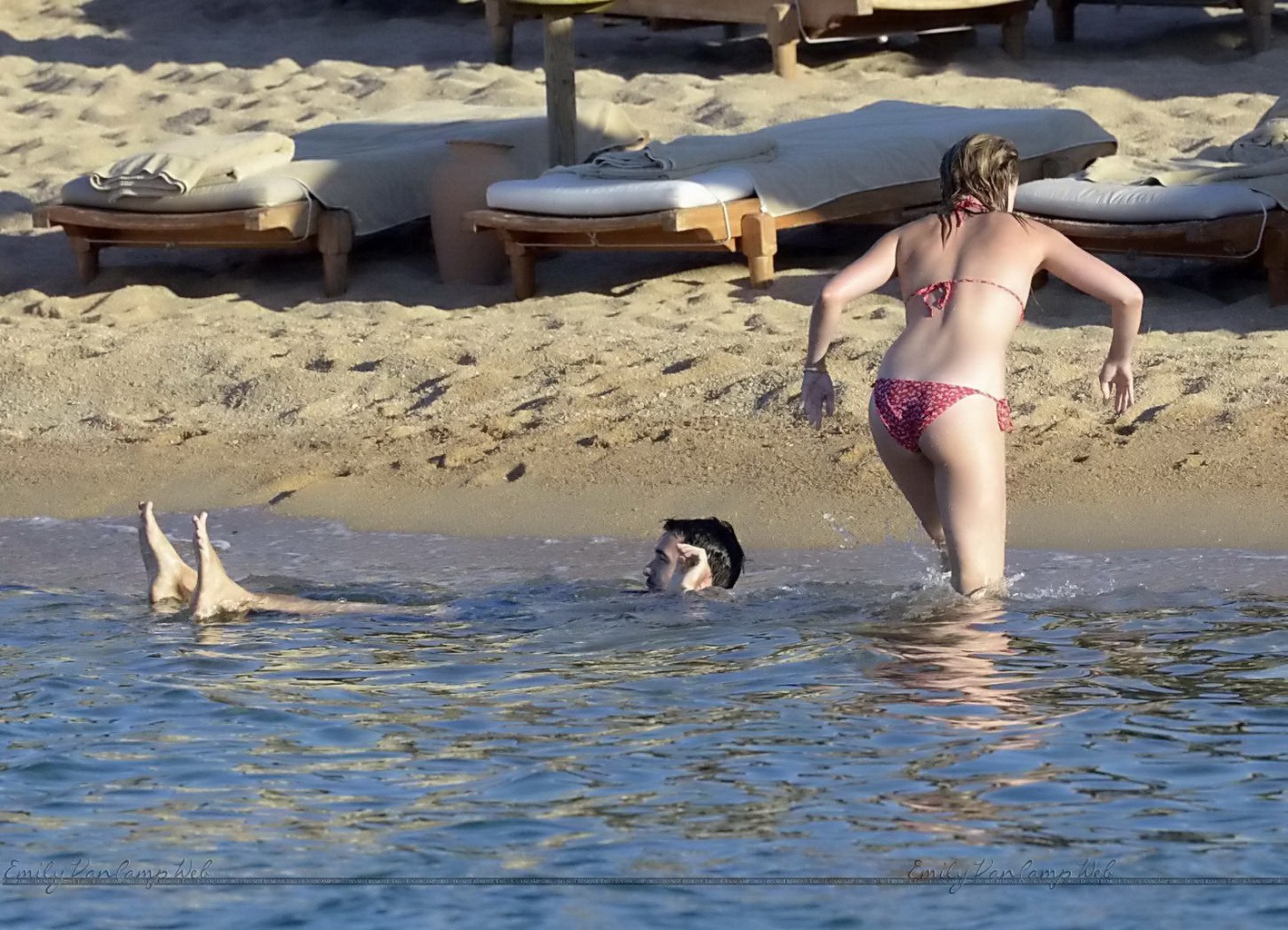 Emily VanCamp showing underboob and ass in red bikini #75153397