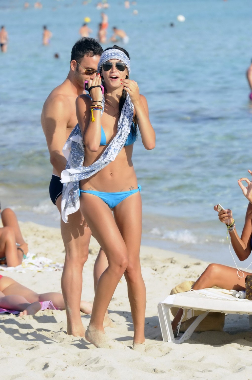 Melissa Satta shows off her ass  cameltoe wearing wet bikini on Formentera Beach #75298045