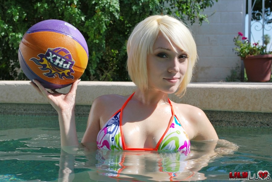 Lily Luvs posing in bikini by the pool #70422259