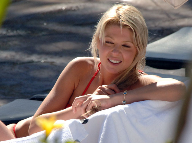 Tara Reid in red bikini and nipple slip paparazzi pictures #75439701